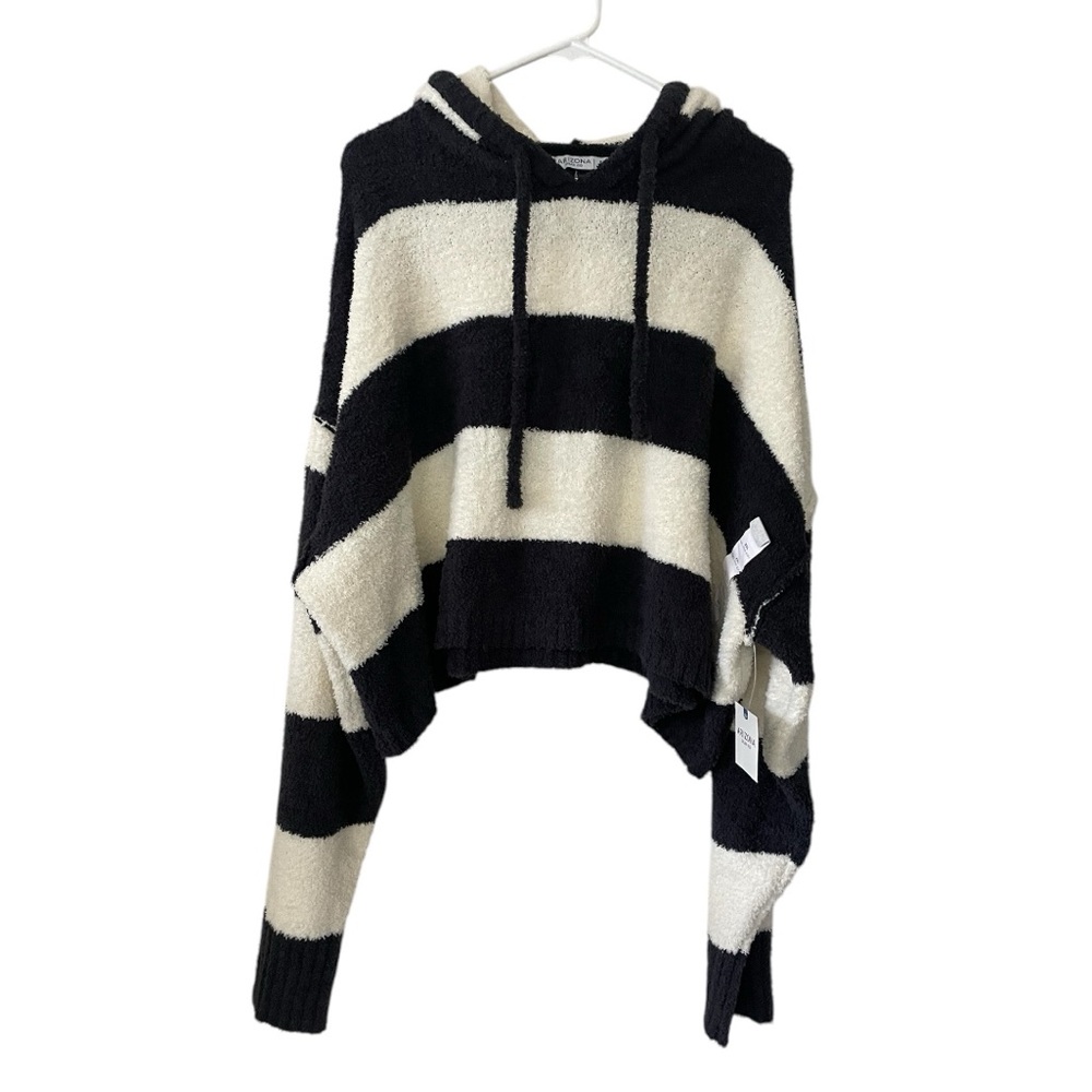 Arizona Jean Co Black & White Striped Fuzzy Hooded Sweater-XXL Juniors